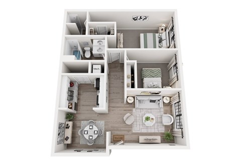 Floor plan for 2 beds, 2 baths, 980 sqft